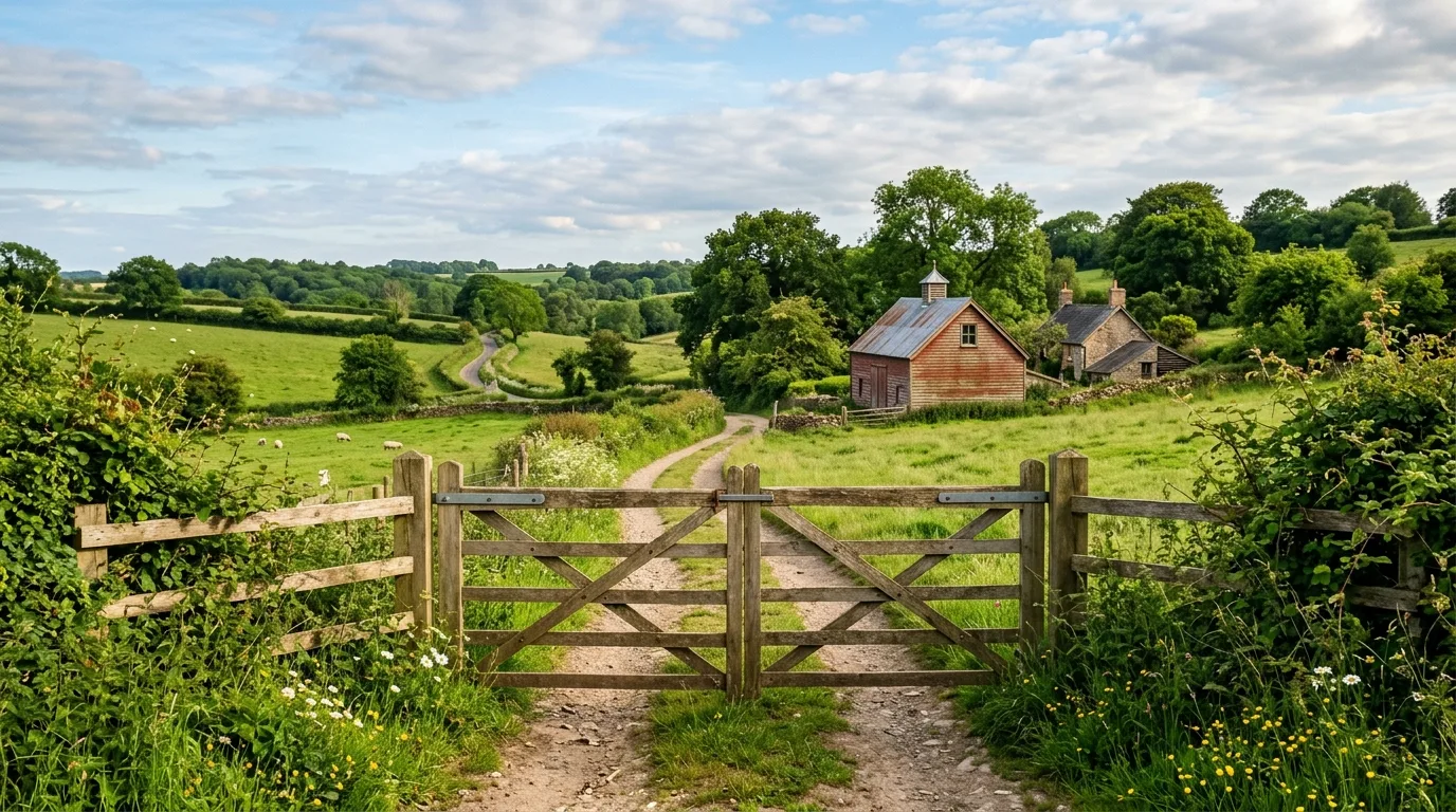 Farm-Inspired Landscape With Wooden Gates